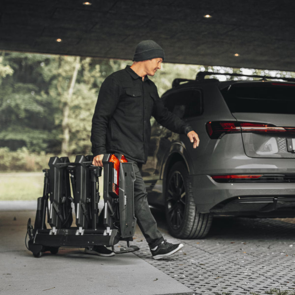 Thule Epos w/ lights 3-bike foldable hitch platform bike rack with lights & license plate holder