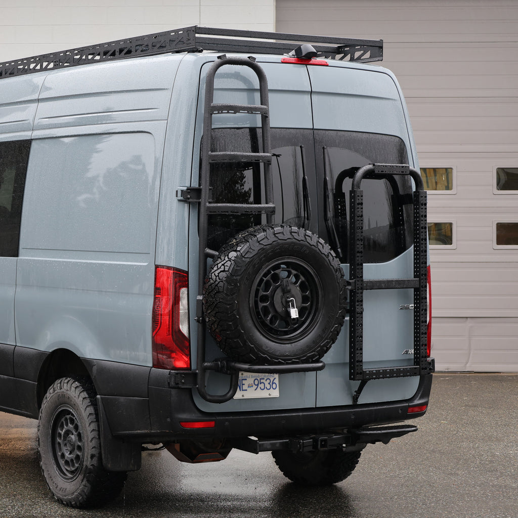 Sprinter Rear Door Aluminum Gear Rack - NO DRILL + Aluminum Split door Storage box Bundle