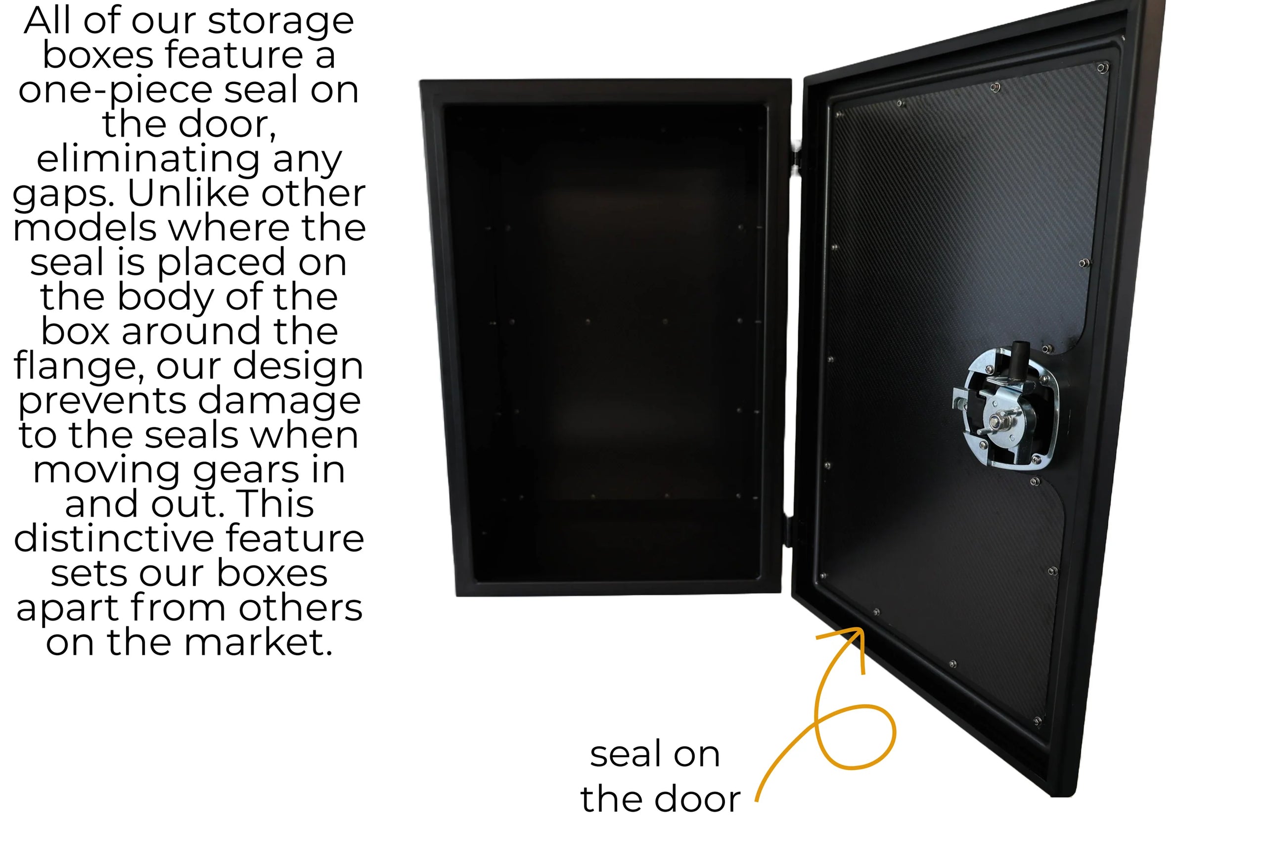 Rubber perimeter seal mounted on the inside of a Venti Carbon van storage box door