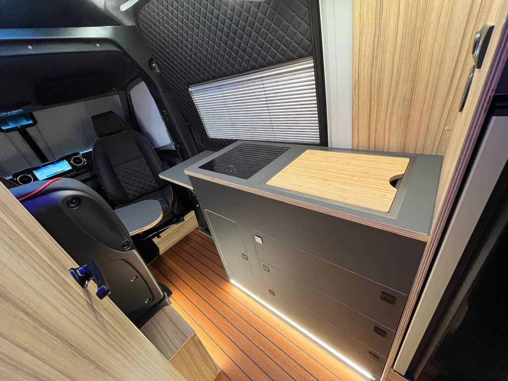 Space-saving camper sink installed in a real-world van conversion