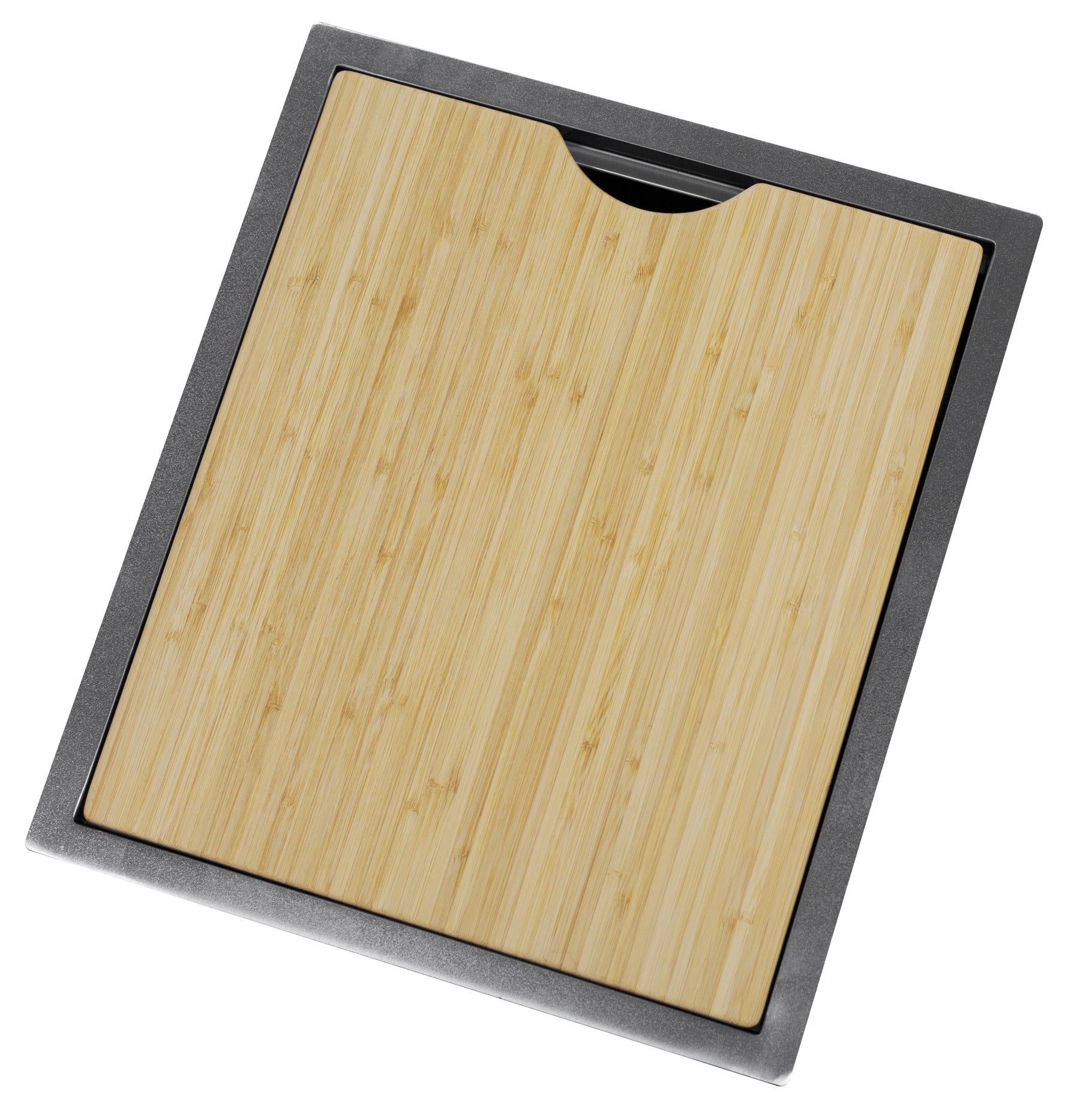 Black nanotech camper van sink with bamboo cover and retractable faucet