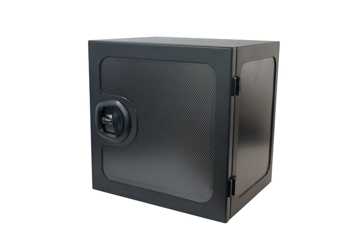 Sprinter Rear Door Aluminum Gear Rack - NO DRILL + Carbon Fiber Storage Box - Grande | Camper Van Storage Sale price